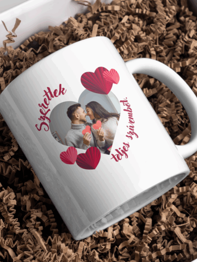 "Szeretlek teljes szívemből" bögre saját fotóval